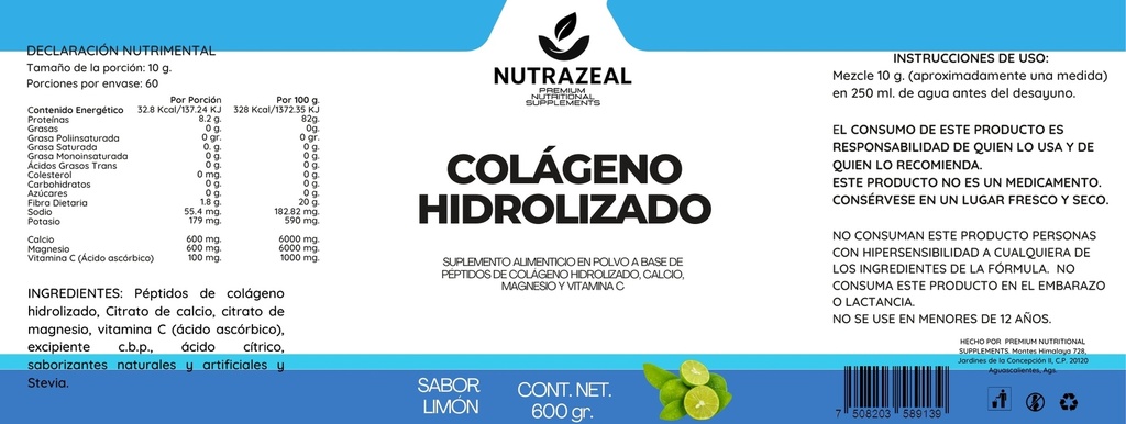Péptidos de Colágeno Hidrolizado + Vitamina C + Citrato de Magnesio